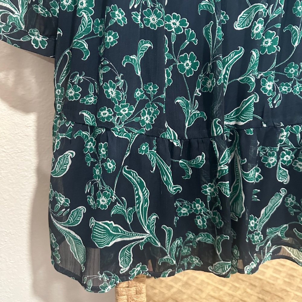 LOFT Navy Floral Long Sleeve Tiered Dress - Size XS - Picture 5 of 8